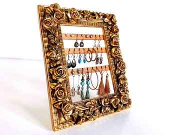 Free Standing Earring Holder, Heavy Tabletop Earring Organizer, Jewelry Organizer Stand, Earring Display, Vintage Frame Jewelry Organization