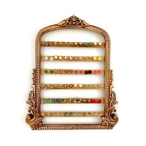 Ornate Wall Mount Earring Organizer, Vintage Gold Finish