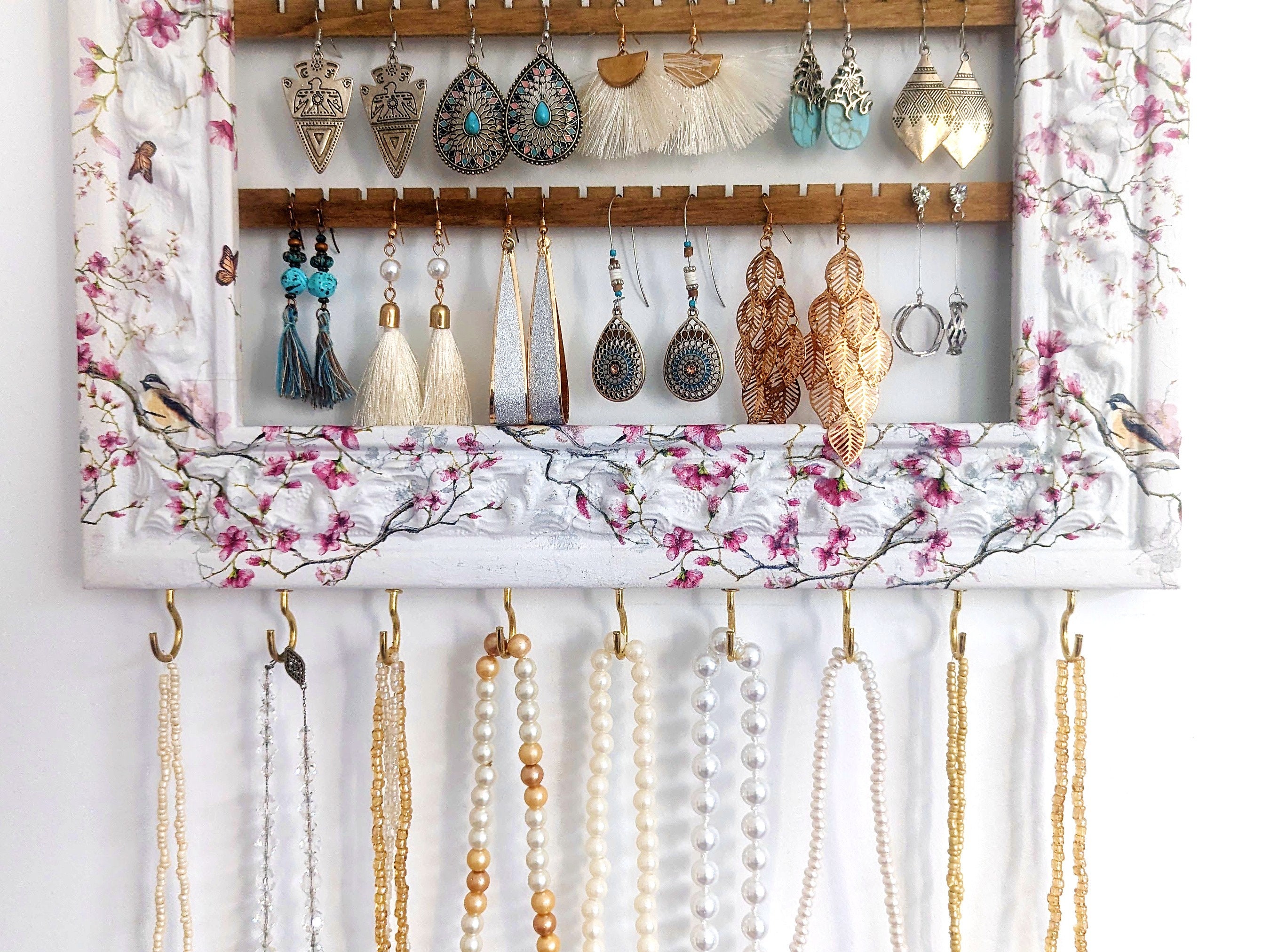 Wall Hanging Jewelry Display/ Framed Jewelry Organizer/ Vintage Jewelry Frame/ Hanging Earring