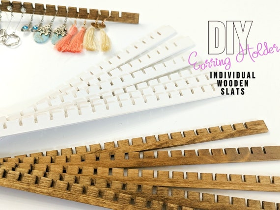 11" Wooden Earring Slats, DIY Jewelry Organizer Display Bars, Raw Stained White
