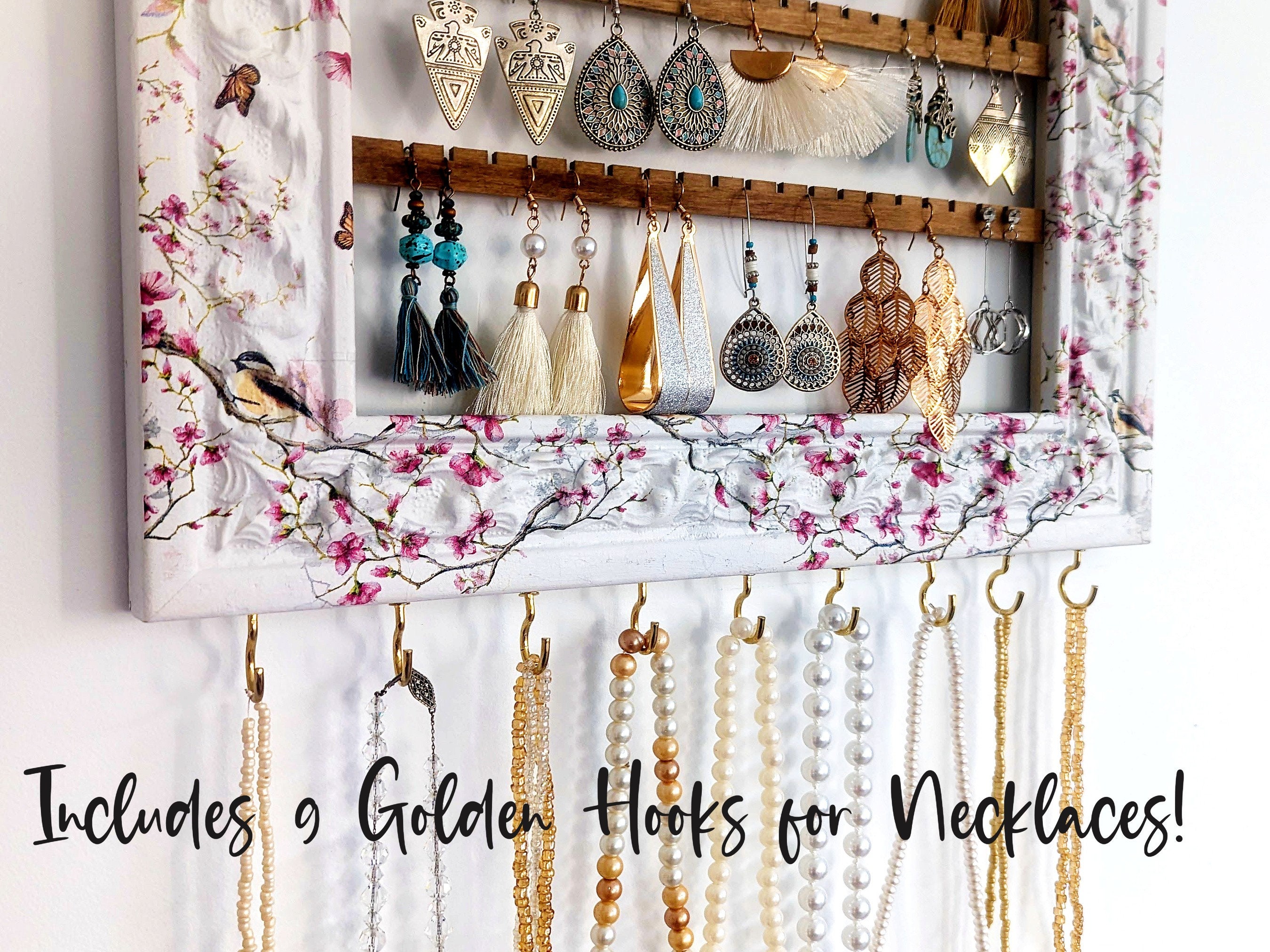 Wall Hanging Jewelry Display/ Framed Jewelry Organizer/ Vintage Jewelry Frame/ Hanging Earring