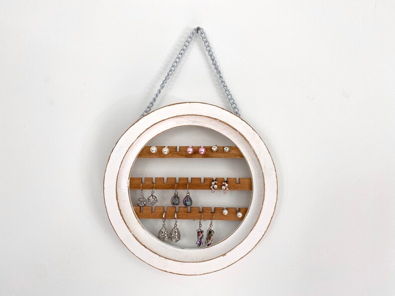 Small Round Earring Holder, Vintage Jewelry Rack, Wall Hanging Jewelry