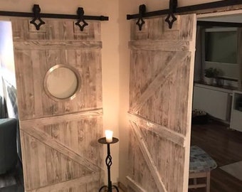 Door with porthole, sliding door, hanging door, stable door, including rollers & rail