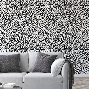 Minimalist Removable Wallpaper. Flower Wallpaper. Black and White Modern Wallpaper. Peel and stick Wallpaper. Self-adhesive Wallpaper. 289