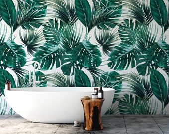 Tropical Removable Wallpaper. Palm leaves Wallpaper. Modern Wallpaper. Peel and stick Wallpaper. Self-adhesive Wallpaper. 082