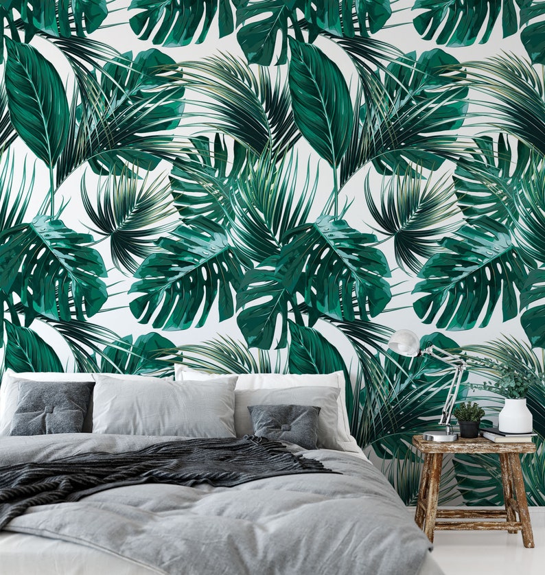 Tropical Removable Wallpaper. Palm Leaves Wallpaper. Modern Etsy
