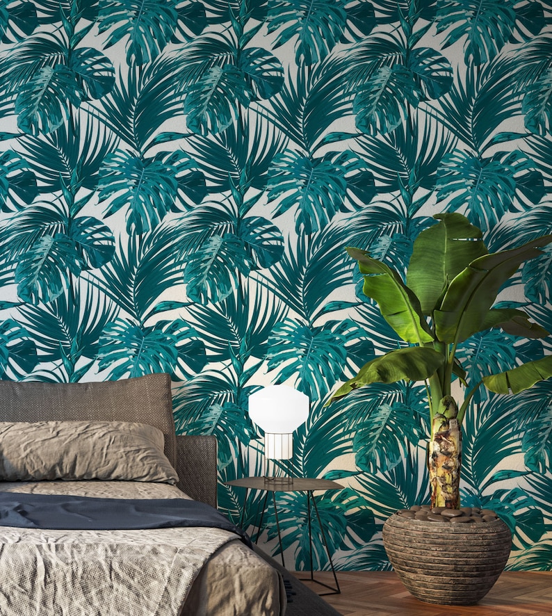 Tropical Removable Wallpaper. Palm Leaves. Monstera Leaf. Peel Etsy