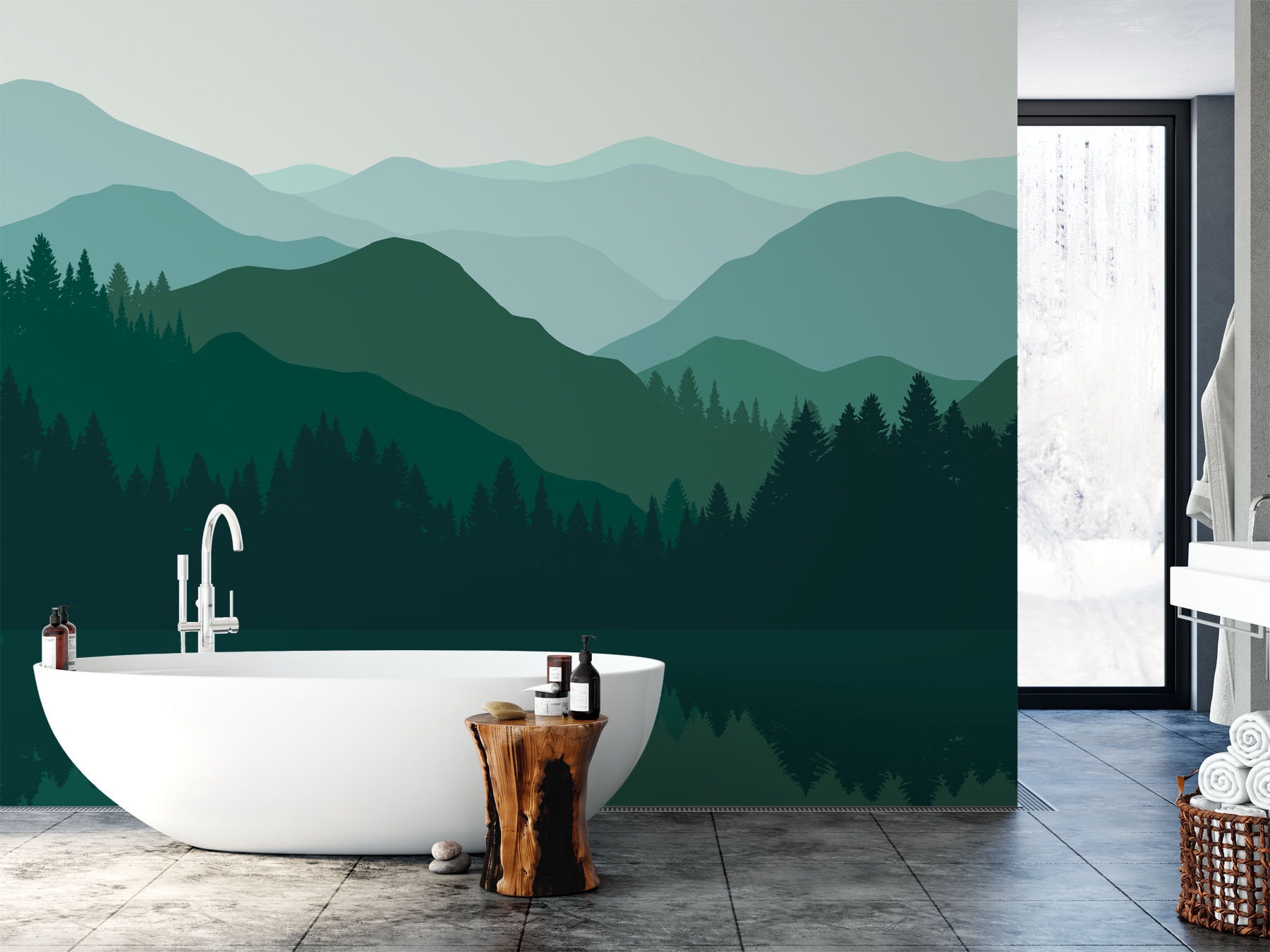 Teal Mountain Landscape By Modern Tropical  Peel  Stick Wall Mural   Target