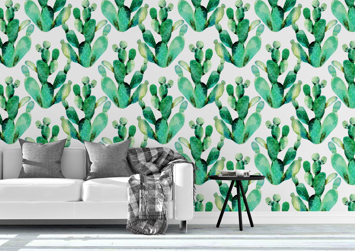 Cactus Peel and stick Wallpaper. Cactus Removable Wallpaper. Etsy