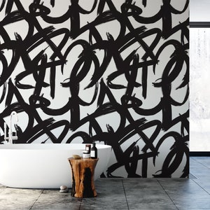 Minimalist Removable Wallpaper. Abstract Wallpaper. Black and White