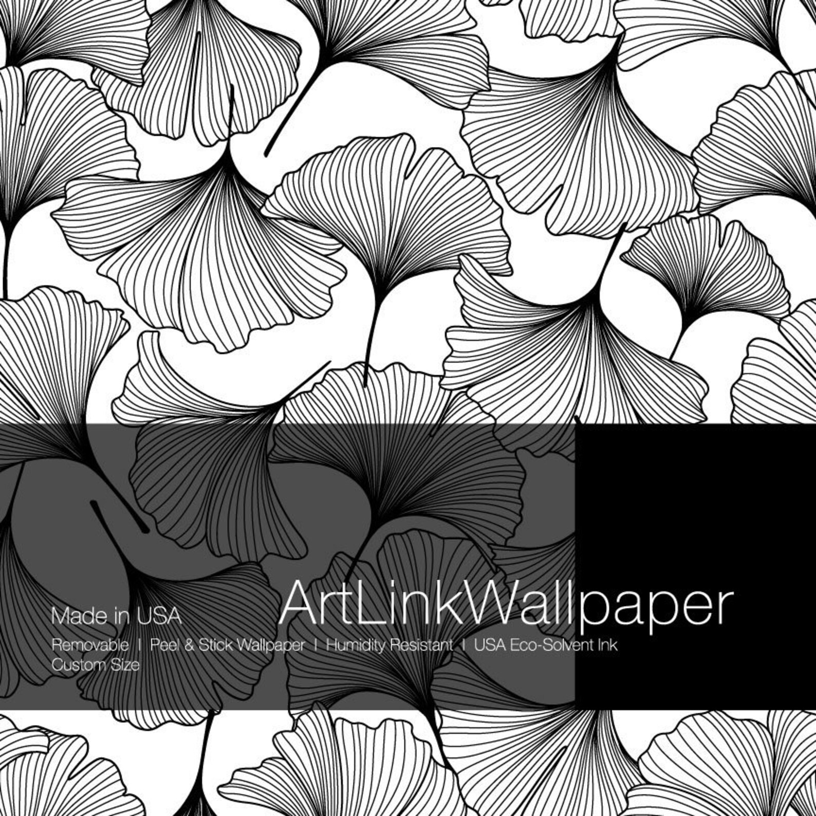 Ginkgo Leaves Peel and Stick Wallpaper. Black and White Etsy Canada