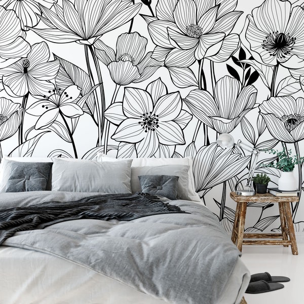 Flower Wallpaper. Self-adhesive Removable Wallpaper. Floral Wall Mural. Peel and stick Wallpaper. Modern Wallpaper. 251B