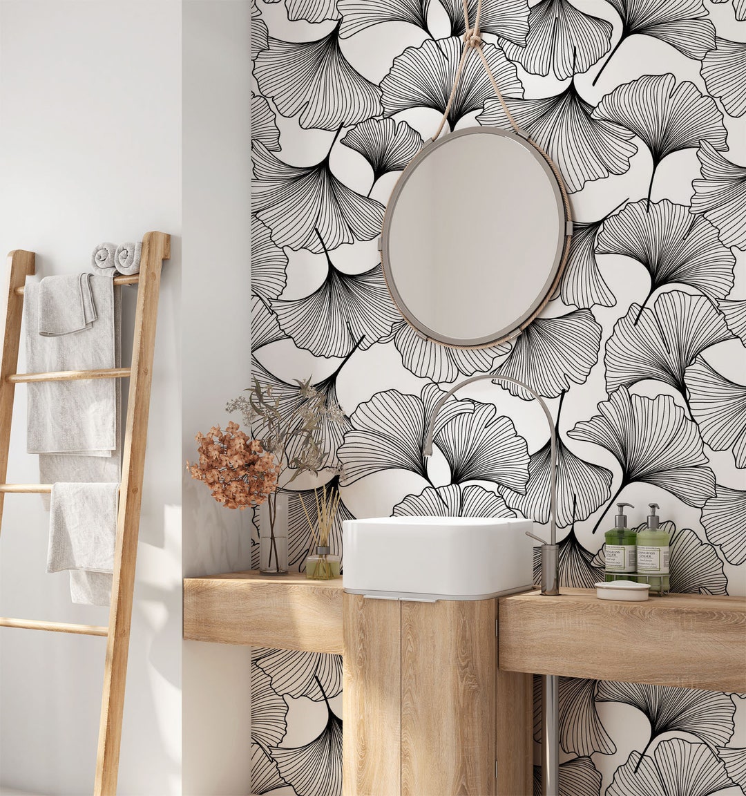 Ginkgo Leaves Peel and Stick Wallpaper. Black and White - Etsy Canada