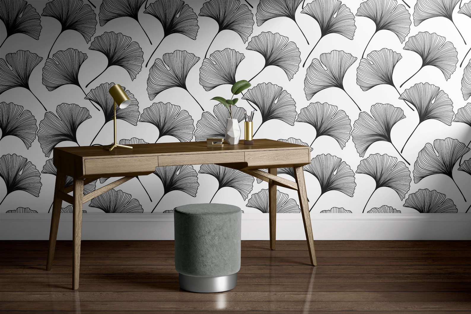 Ginkgo Leaves Peel and Stick Wallpaper. Black and White Etsy