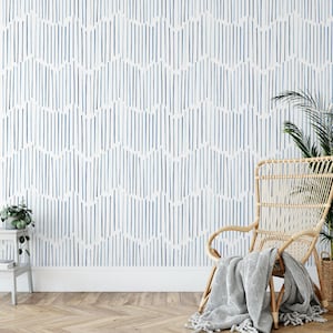 Watercolor Navy Blue Chevron Stripes Peel and stick Wallpaper. 417