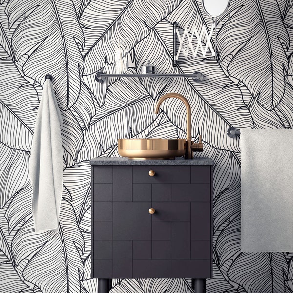 Tropical Removable Wallpaper. Banana Leaves Wallpaper. Modern Wallpaper. Peel and stick Wallpaper. Self-adhesive Wallpaper. 097