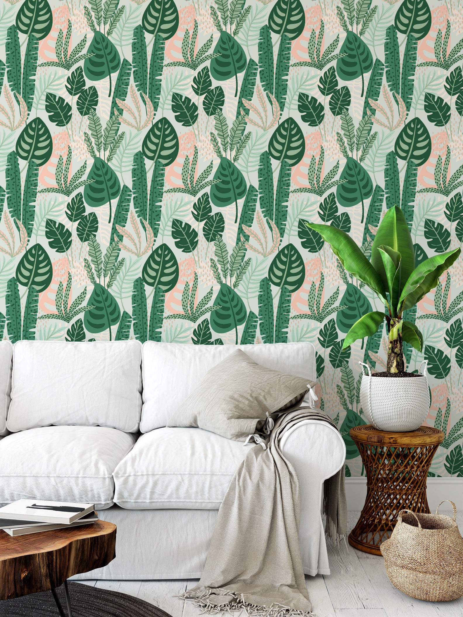 Tropical Removable Wallpaper. Palm leaves. Monstera Leaf. Peel | Etsy