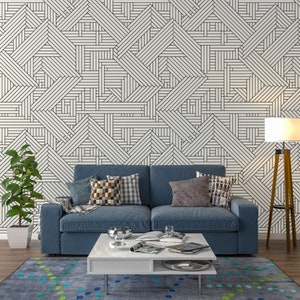 Geometric Removable Wallpaper.  Black and White Peel and stick Wallpaper. Self-adhesive Wallpaper. 272