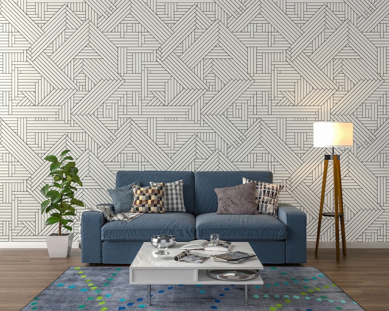 Geometric Removable Wallpaper. Black and White Peel and Stick Etsy