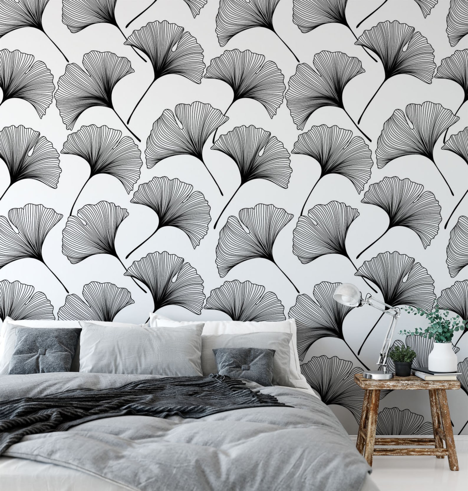 Ginkgo Leaves Peel and Stick Wallpaper. Black and White Etsy