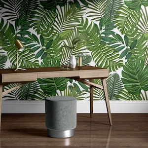 Tropical Removable Wallpaper. Palm leaves Wallpaper. Modern Wallpaper. Peel and stick Wallpaper. Self-adhesive Wallpaper. 080