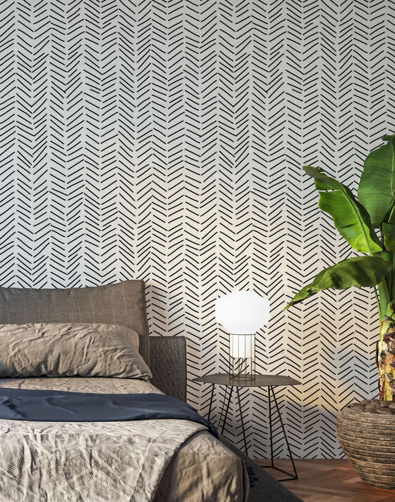 Minimalist Removable Wallpaper. Chevron Wallpaper. Modern Wallpaper. Peel and stick Wallpaper. Self-adhesive Wallpaper. 033 image 6