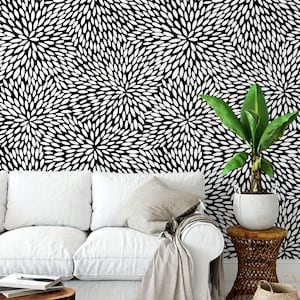 Minimalist Removable Wallpaper. Flower Wallpaper. Black and White