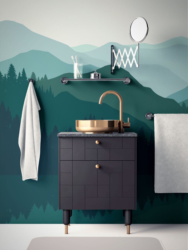 Papier Peint Adhésif 3D Mountain Time – Autocollant Mural Amovible, Motif Montagnes Colorées
