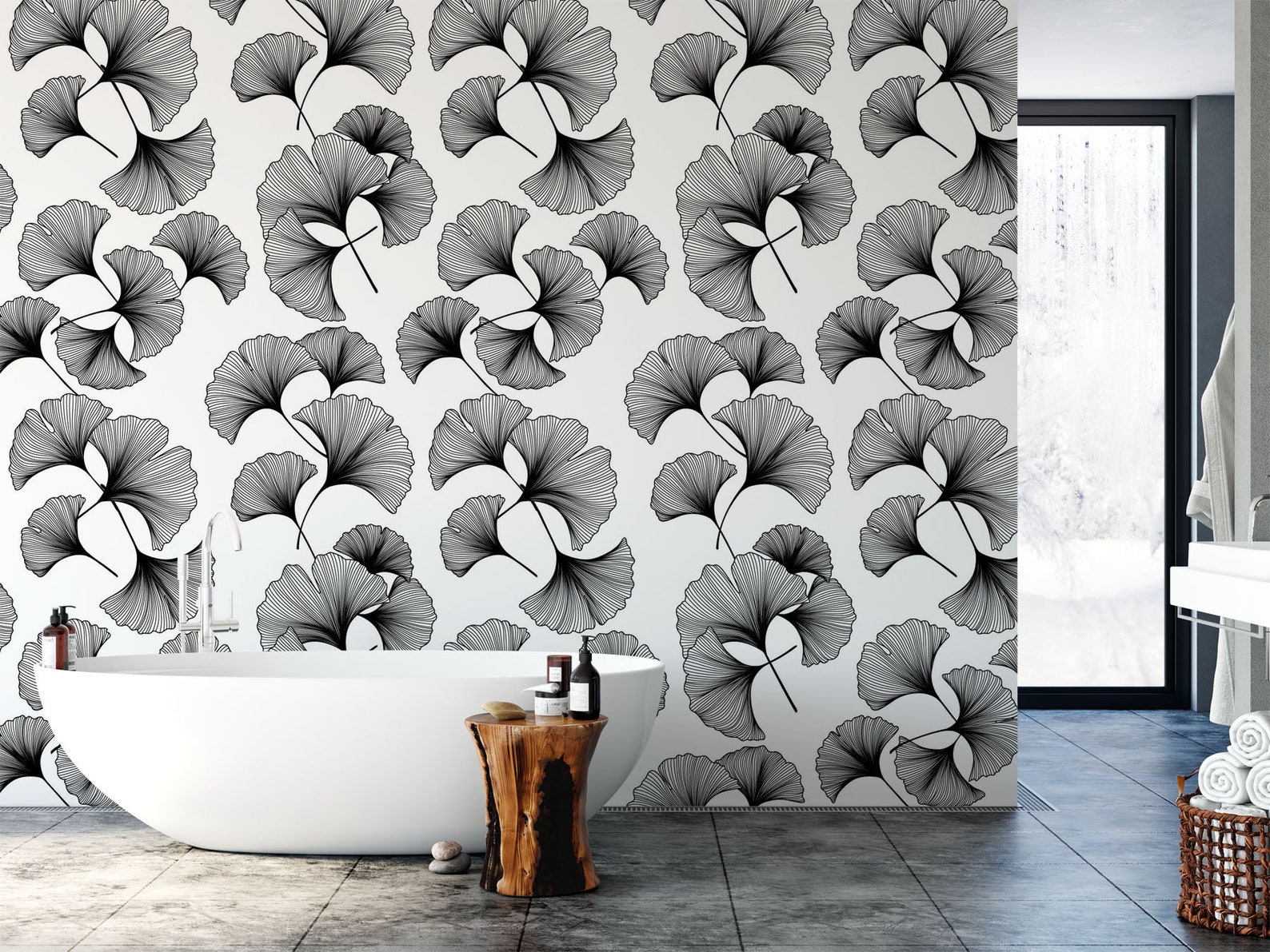 Ginkgo Leaves Peel and Stick Wallpaper. Black and White Etsy