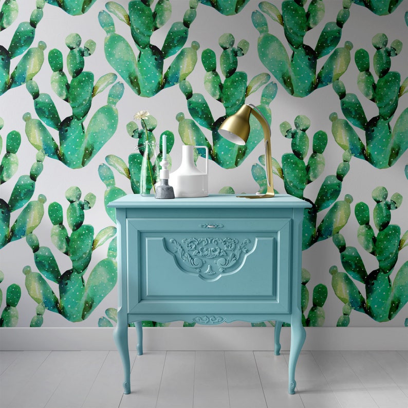Cactus Peel and stick Wallpaper. Cactus Removable Wallpaper. Etsy