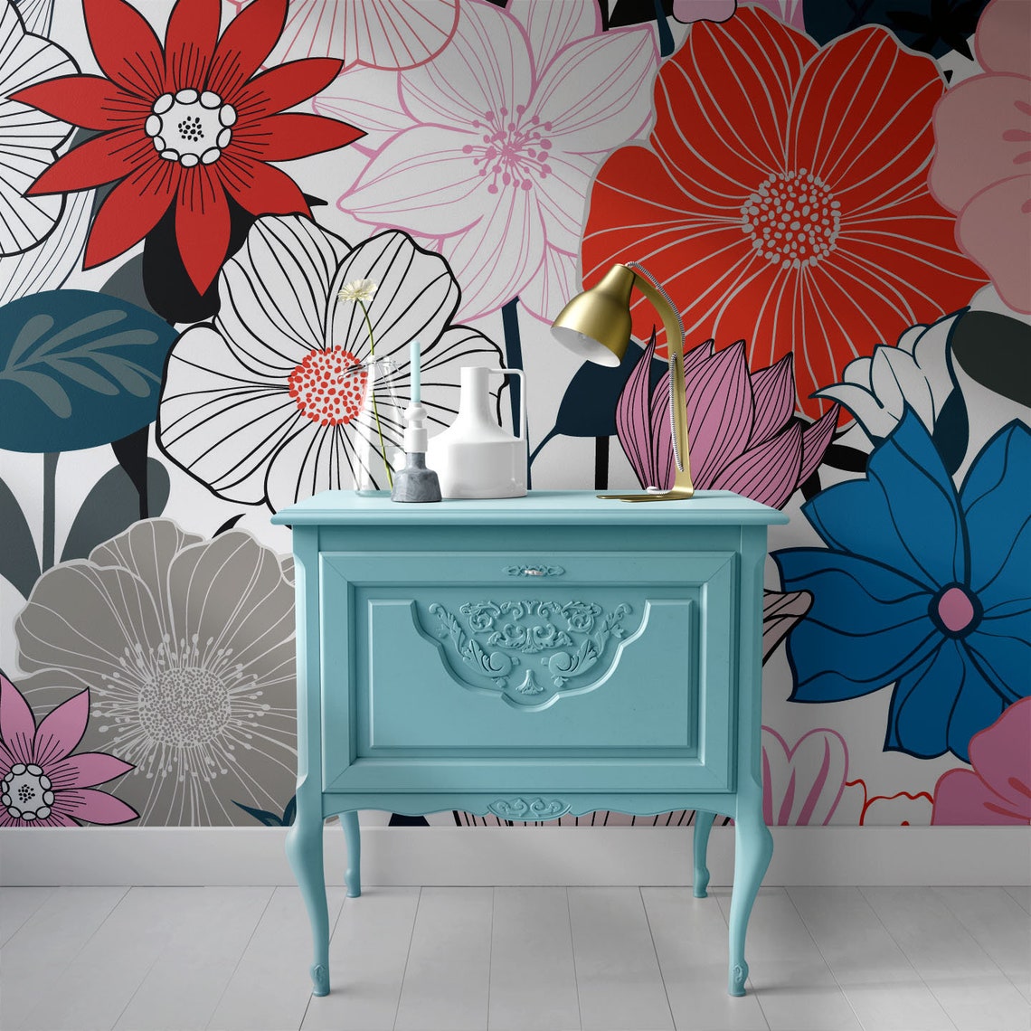 Flower Wallpaper Floral Self adhesive Removable Wallpaper Etsy