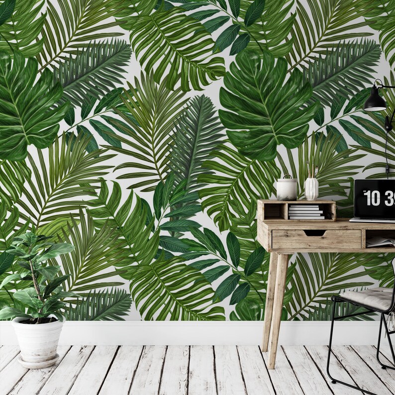 Tropical Removable Wallpaper. Palm leaves Wallpaper. Modern Etsy