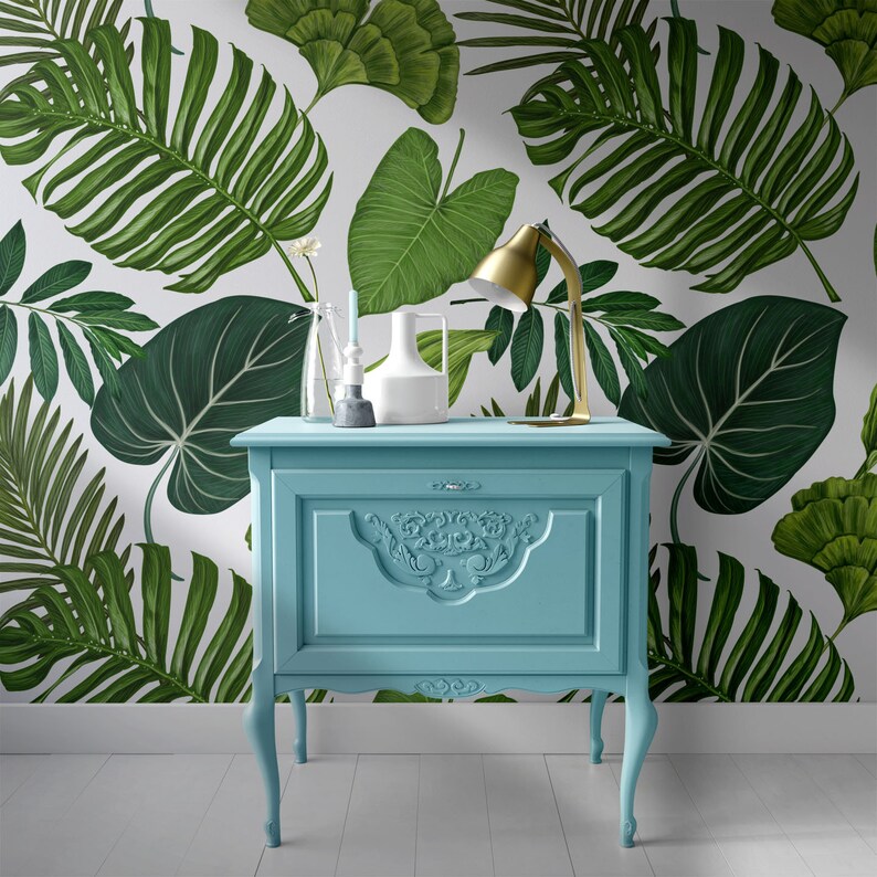 Tropical Removable Wallpaper. Palm Leaves Wallpaper. Modern Etsy