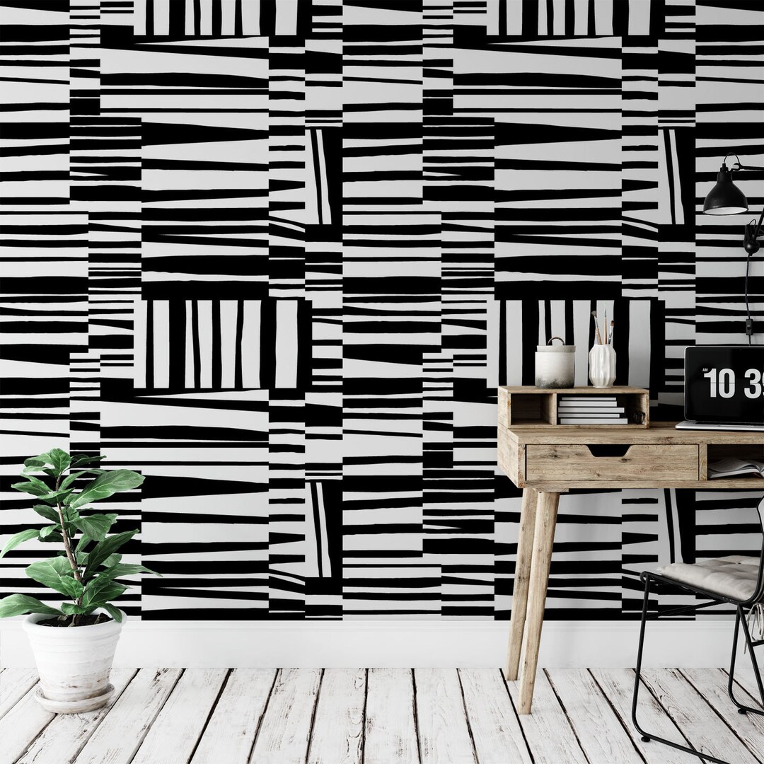 Minimalist Removable Wallpaper. Black and White Abstract Wallpaper