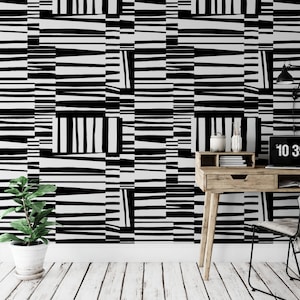 Minimalist Removable Wallpaper. Black and White Abstract Wallpaper. Modern Wallpaper. Peel and stick Wallpaper. Self-adhesive Wallpaper. 292