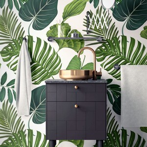 Tropical Removable Wallpaper. Palm leaves Wallpaper. Modern Wallpaper. Peel and stick Wallpaper. Self-adhesive Wallpaper. 083