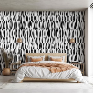 Minimalist Removable Peel and stick Wallpaper. Black and White Modern Self-adhesive Wallpaper. 510
