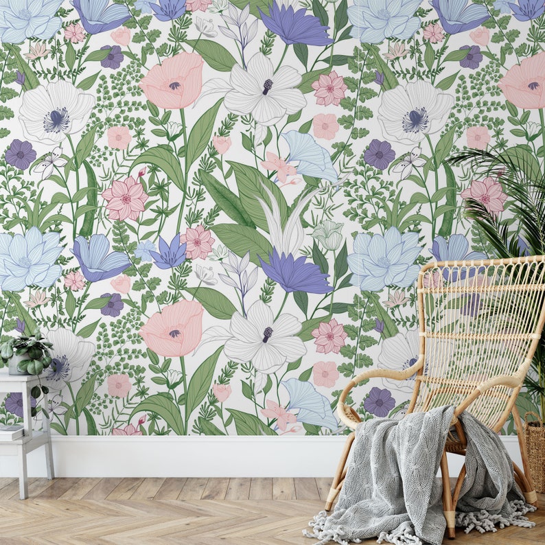 Flower Wallpaper. Selfadhesive Removable Wallpaper. Floral Etsy