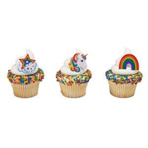 12  Rainbow Unicorn Star Cloud Cupcake Rings Fantasy Birthday Party Cake Topper Decoration