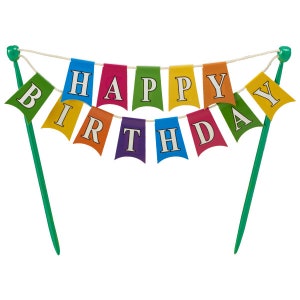 1 Happy Birthday Banner Sign Cake Topper Decoration Layon Party Bakery Baking