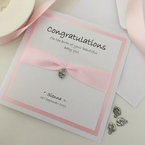 Luxury New Baby Card, Personalised in pink or blue
