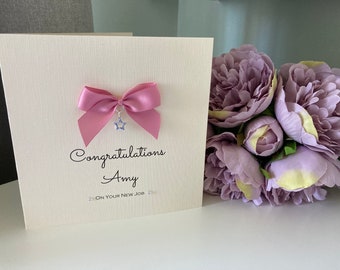 Personalised luxury congratulations card with bow in a choice of colours and star charm