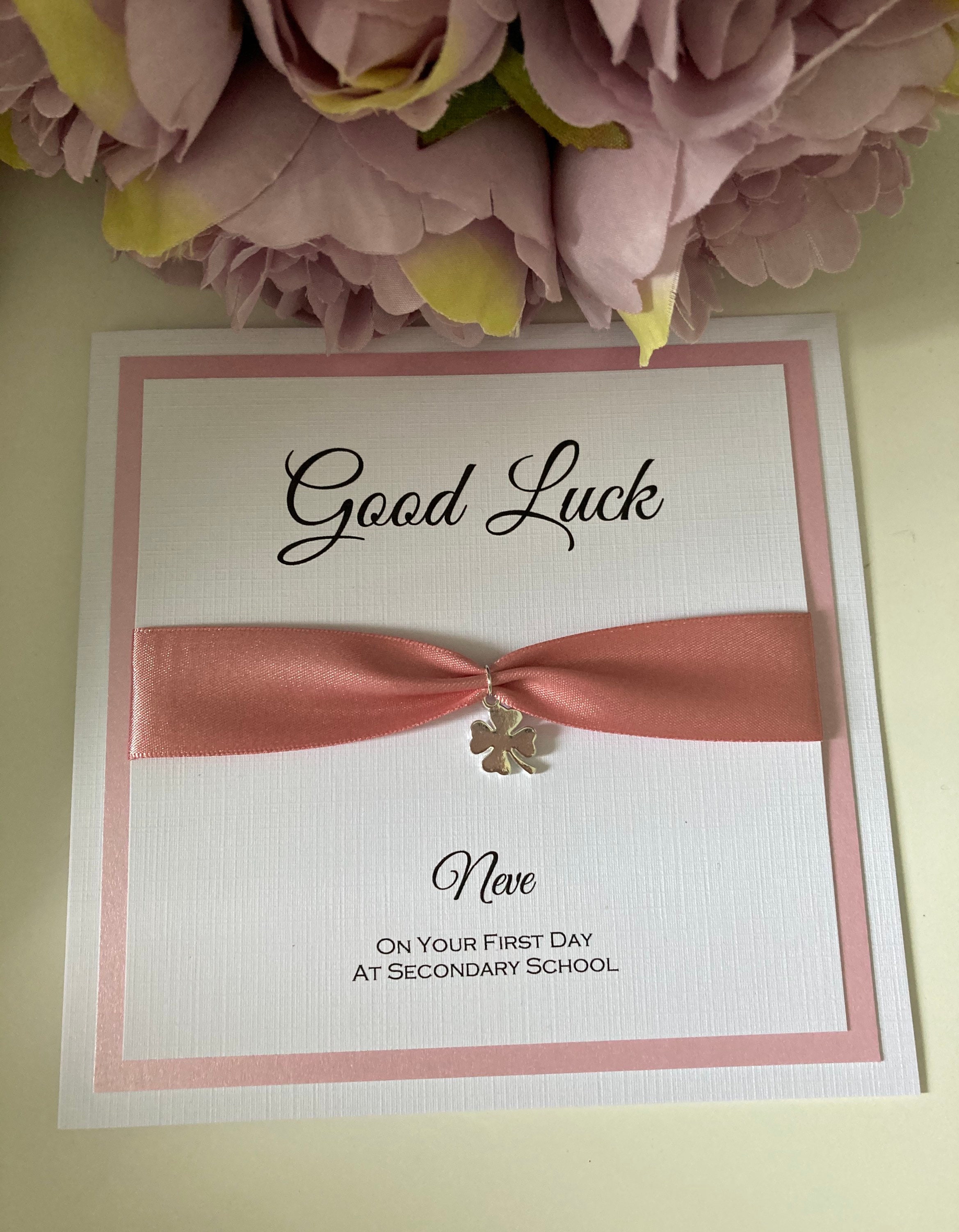 Good Luck Card Personalised With Four Leaf Clover Charm - Etsy UK