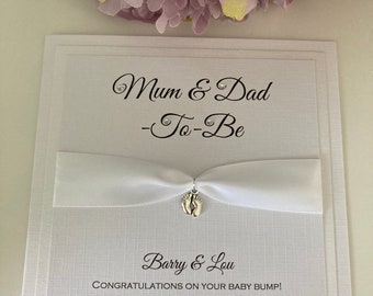 Luxury Pregnancy Congratulations Card, Mum and Dad to be, personalised, in a choice of colours