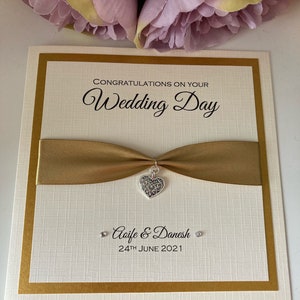 Luxury Personalised Wedding Day Congratulations Card With Heart Charm