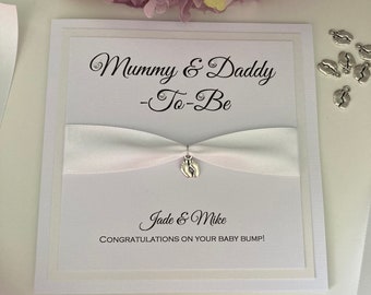 Luxury Pregnancy Congratulations Card, Mummy and Daddy to be, personalised, in a choice of colours