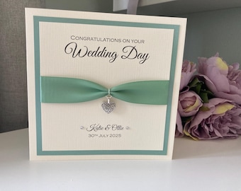 Luxury Personalised Wedding Day Congratulations Card With Heart Charm