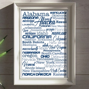 The 50 US States Poster Digital Download.