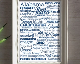 The 50 US States Poster Digital Download.