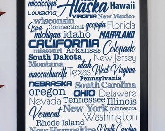 The 50 US States Framed poster